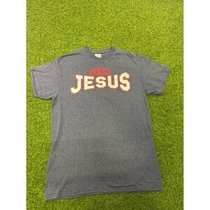Team Jesus Graphic T-Shirt Mens Medium Heather Navy Blue Short Sl